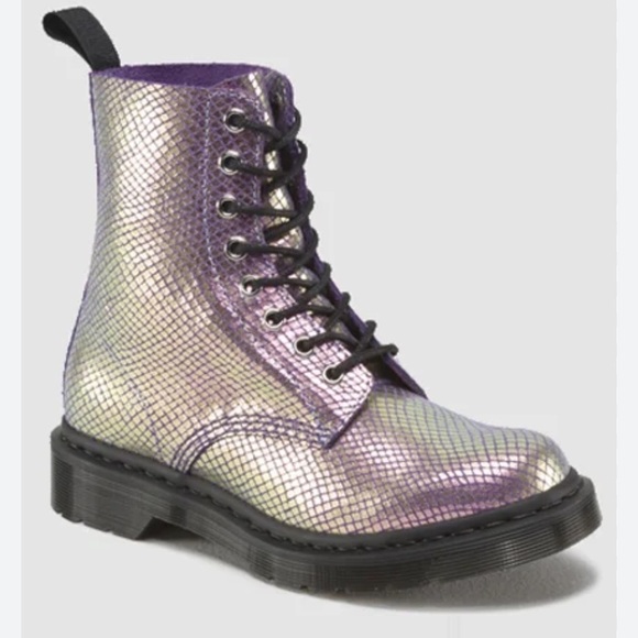 Dr. Martens Purple Combat Moto Boots 1460 PASCAL SNAKE METALLIC SUEDE BOOTS L 7 - Picture 1 of 10